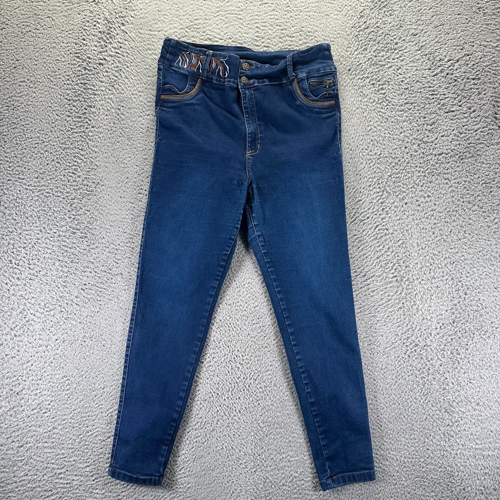 Aranza Jeans Women's 17 Blue Cotton Denim Skinny Workwear Embroidered Stretch